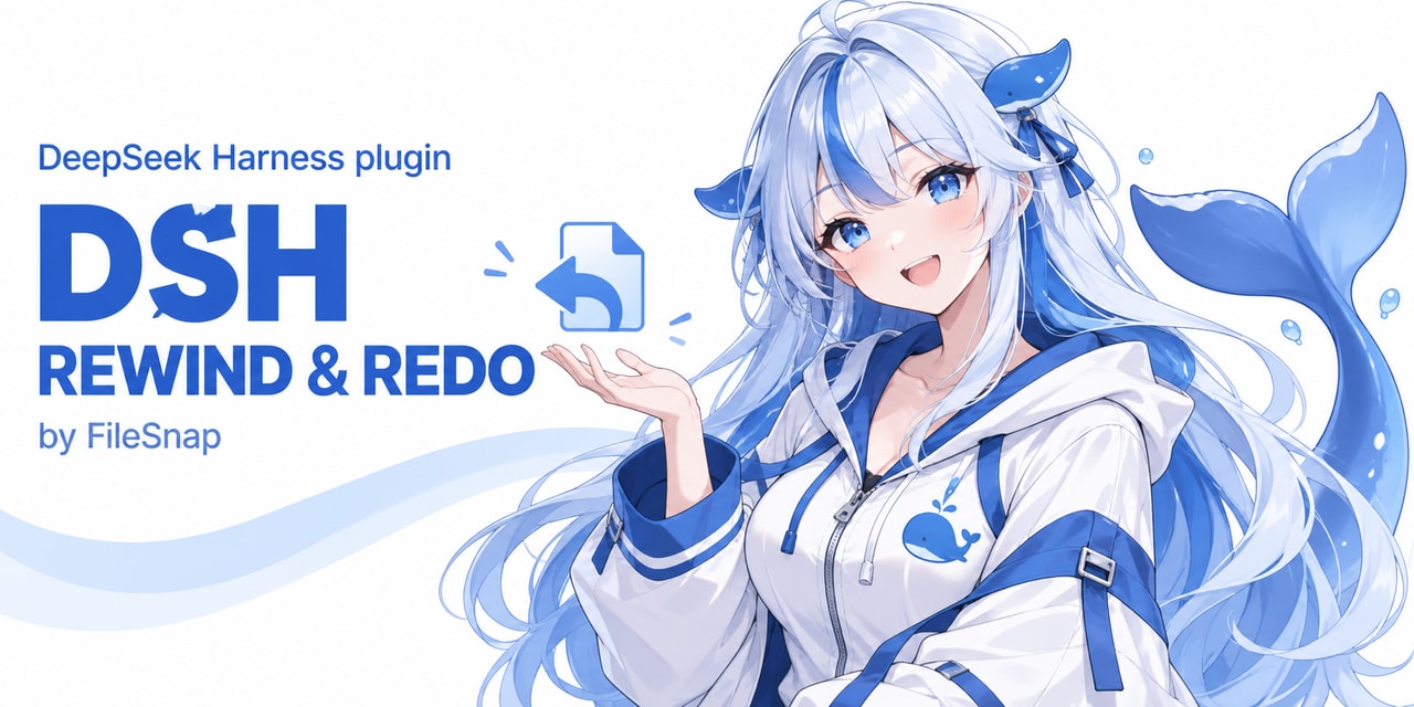 DSH Rewind & Redo — by FileSnap, blue and white whale-girl mascot